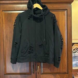Alo distressed ripped hoodie black size small